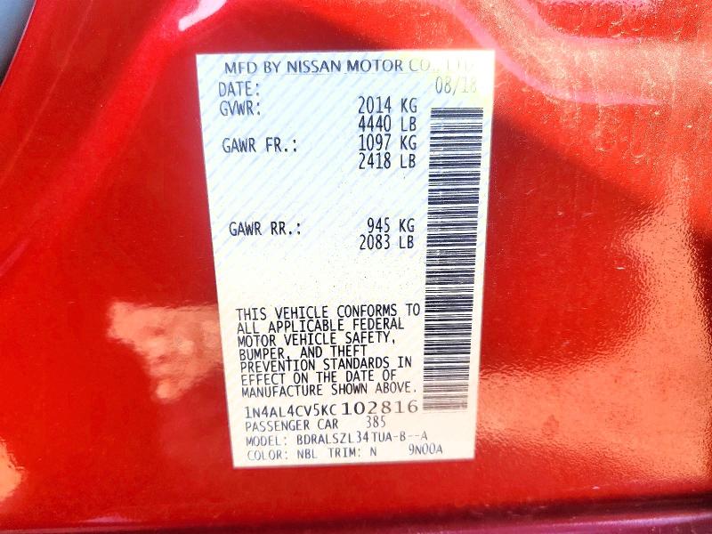 Продаж на аукціоні авто 2019 Nissan Altima, vin: 1N4AL4CV5KC102816, номер лоту: 63823906