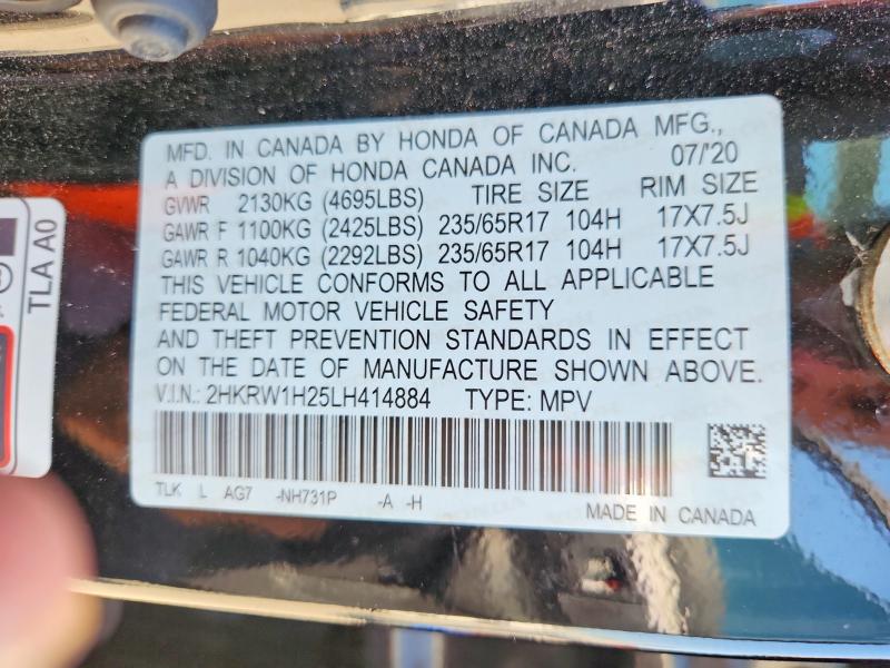 65135846 :رقم المزاد ، 2HKRW1H25LH414884 vin ، 2020 Honda Cr-v مزاد بيع