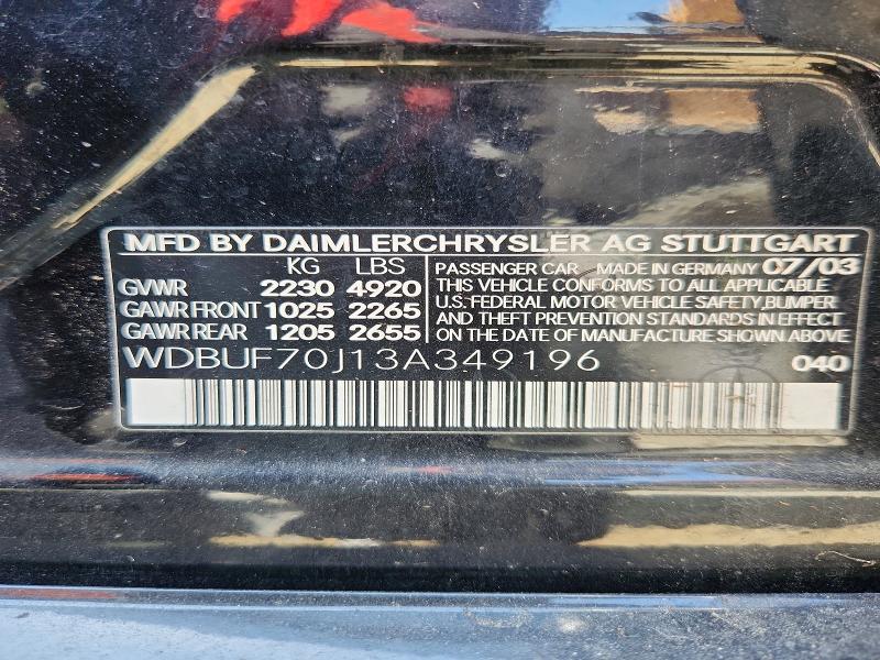 Продажа на аукционе авто 2003 Mercedes-benz E, vin: WDBUF70J13A349196, номер лота: 63950916