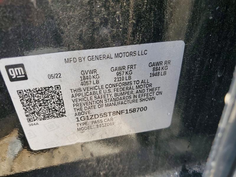 Продаж на аукціоні авто 2022 Chevrolet Malibu, vin: 1G1ZD5ST8NF158700, номер лоту: 62446876