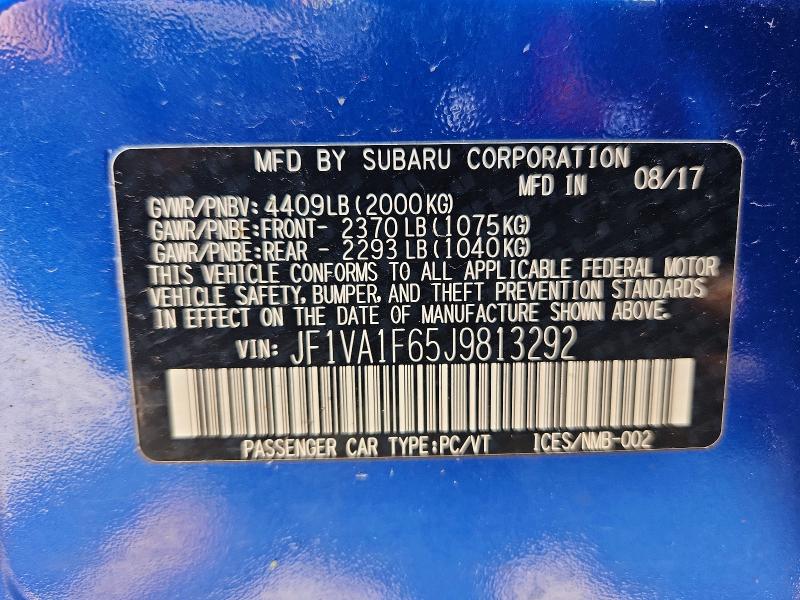 Продаж на аукціоні авто 2018 Subaru Wrx, vin: JF1VA1F65J9813292, номер лоту: 66117446
