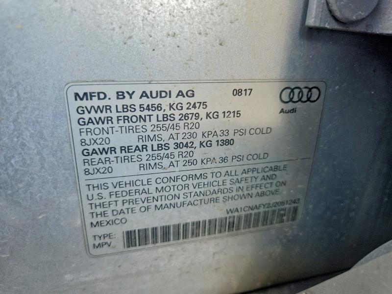 Продаж на аукціоні авто 2018 Audi Q5, vin: WA1CNAFY2J2051243, номер лоту: 64562736