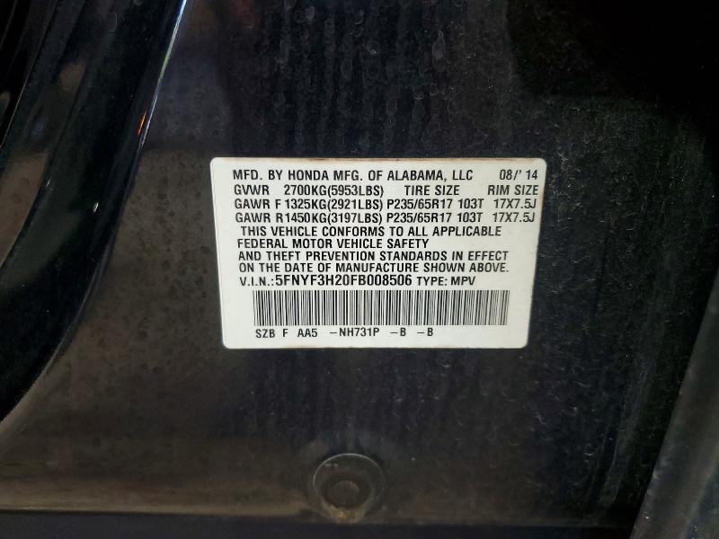 66913376 :رقم المزاد ، 5FNYF3H20FB008506 vin ، 2015 Honda Pilot مزاد بيع