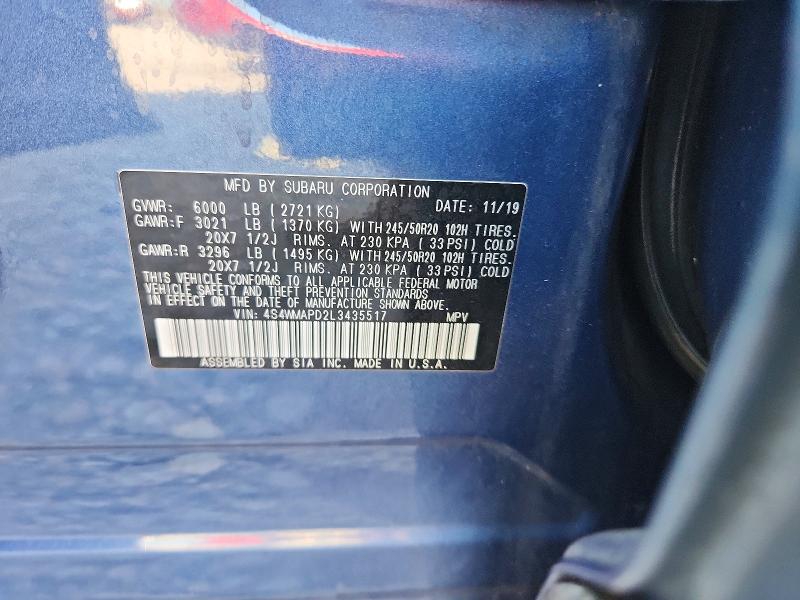 63370816 :رقم المزاد ، 4S4WMAPD2L3435517 vin ، 2020 Subaru Ascent مزاد بيع