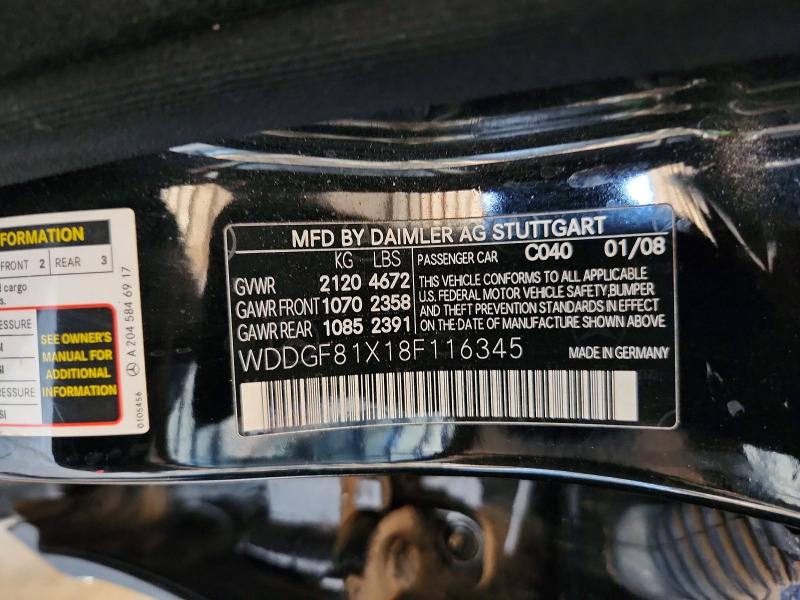 Aukcja sprzedaży 2008 Mercedes-benz C, vin: WDDGF81X18F116345, numer aukcji: 65738776