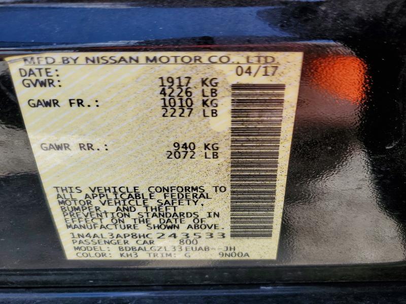 2017 Nissan Altima მანქანა იყიდება აუქციონზე, vin: 1N4AL3AP8HC243533, აუქციონის ნომერი: 64587456