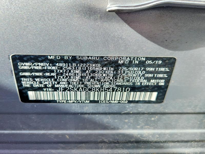 Продажа на аукционе авто 2019 Subaru Forester, vin: JF2SKAGC8KH547810, номер лота: 66021096