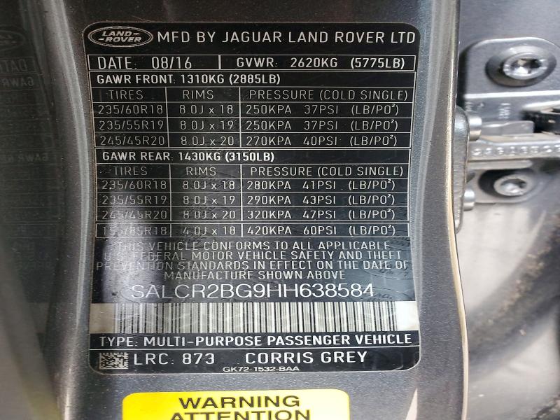 Aukcja sprzedaży 2017 Land Rover Discovery Sport, vin: SALCR2BG9HH638584, numer aukcji: 63902326
