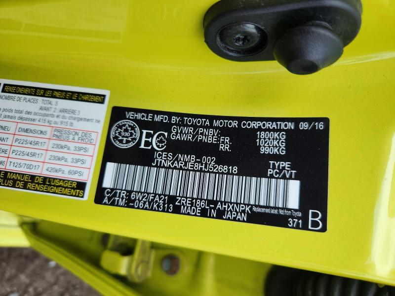 Aukcja sprzedaży 2017 Toyota Corolla Im, vin: JTNKARJE8HJ526818, numer aukcji: 64597976