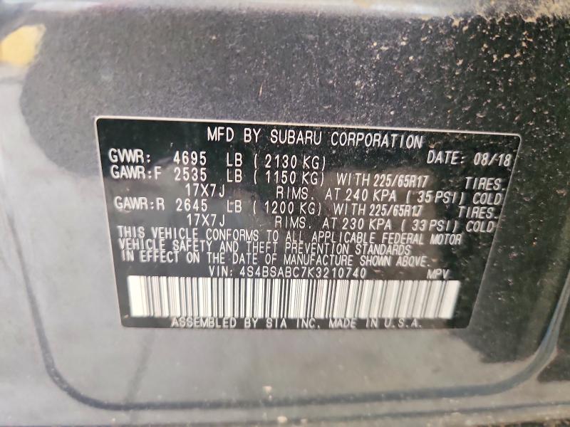 Aukcja sprzedaży 2019 Subaru Outback, vin: 4S4BSABC7K3210740, numer aukcji: 64418066