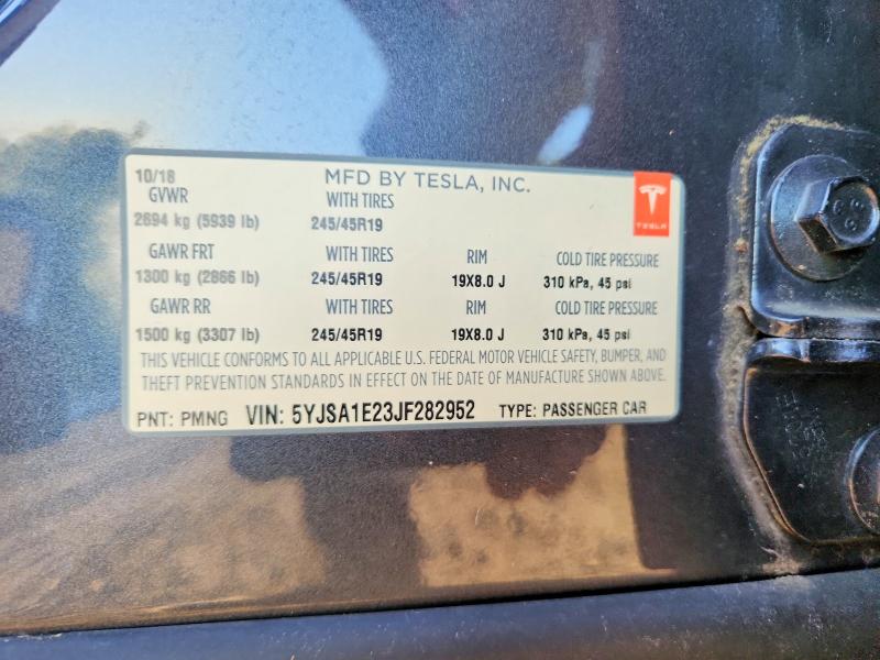 2018 Tesla Model S მანქანა იყიდება აუქციონზე, vin: 5YJSA1E23JF282952, აუქციონის ნომერი: 65183286