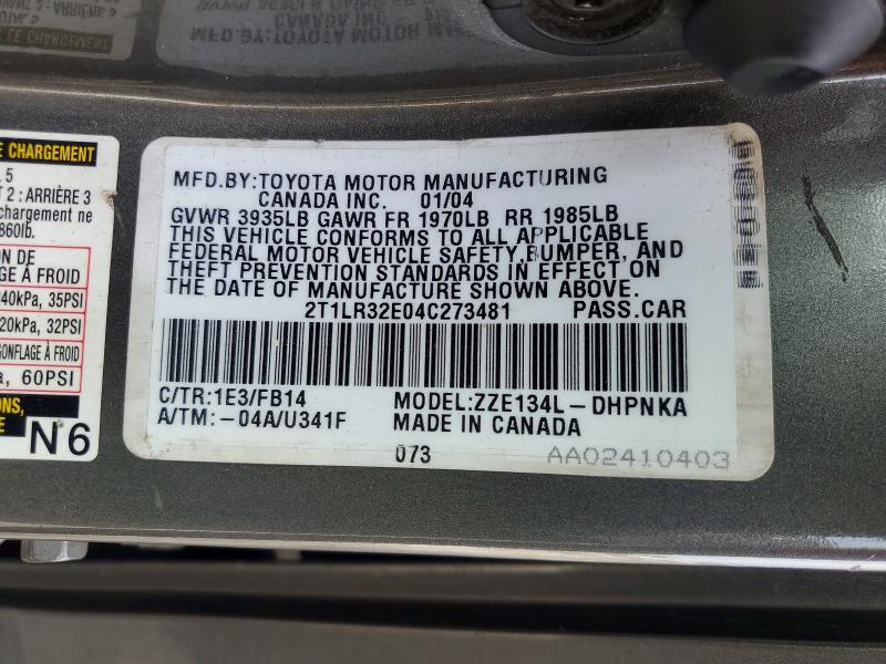 2004 Toyota Matrix მანქანა იყიდება აუქციონზე, vin: 2T1LR32E04C273481, აუქციონის ნომერი: 63172846