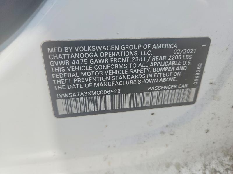 Продаж на аукціоні авто 2021 Volkswagen Passat, vin: 1VWSA7A3XMC006929, номер лоту: 66618096