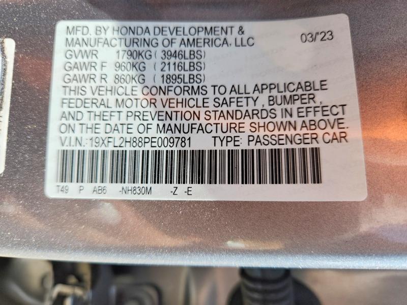 2023 Honda Civic მანქანა იყიდება აუქციონზე, vin: 19XFL2H88PE009781, აუქციონის ნომერი: 65560986