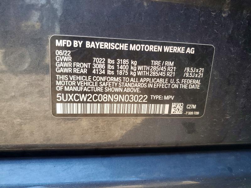 Aukcja sprzedaży 2022 Bmw X7, vin: 5UXCW2C08N9N03022, numer aukcji: 62679906