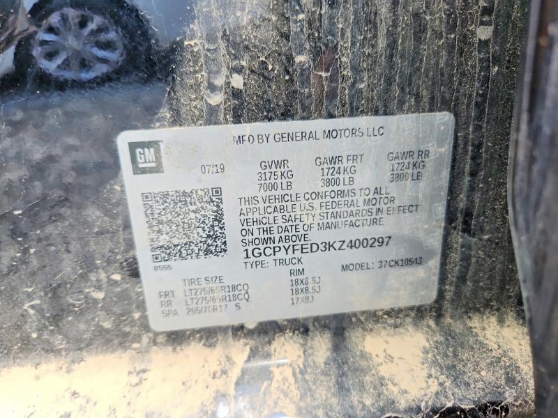 2019 Chevrolet Silverado მანქანა იყიდება აუქციონზე, vin: 1GCPYFED3KZ400297, აუქციონის ნომერი: 62123406