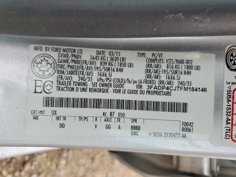 64101366 :رقم المزاد ، 3FADP4CJ7FM184146 vin ، 2015 Ford Fiesta مزاد بيع