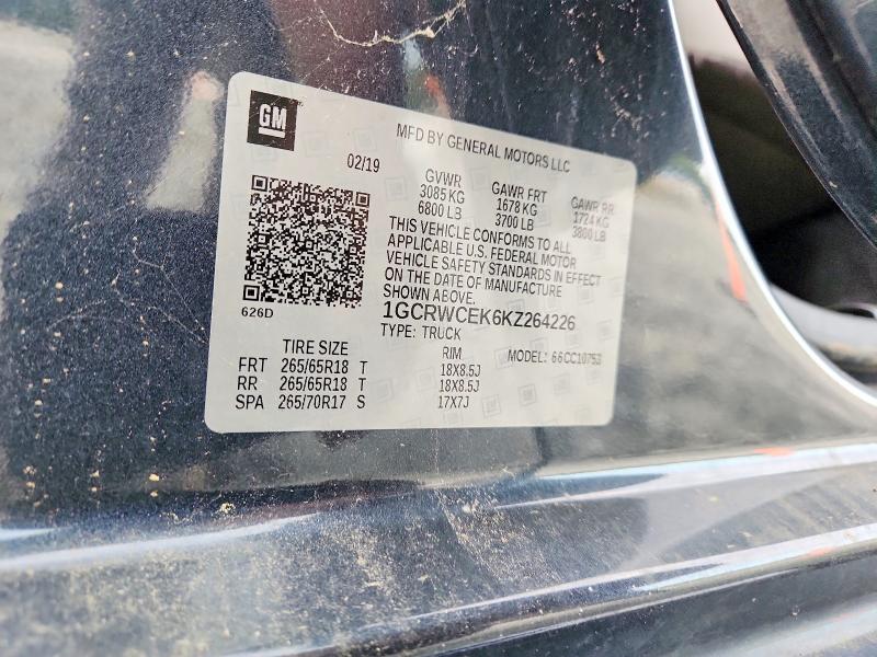 Продаж на аукціоні авто 2019 Chevrolet Silverado, vin: 1GCRWCEK6KZ264226, номер лоту: 64467426