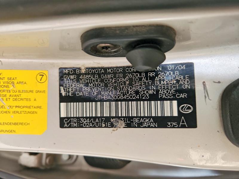 Aukcja sprzedaży 2004 Lexus Es, vin: JTHBA30G845024123, numer aukcji: 65506716