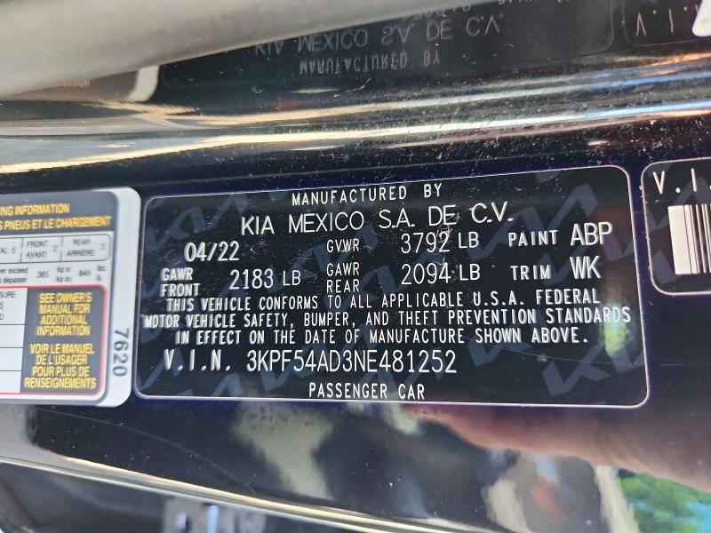Продажа на аукционе авто 2022 Kia Forte, vin: 3KPF54AD3NE481252, номер лота: 66055306