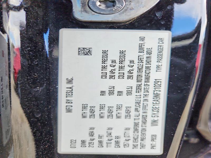Aukcja sprzedaży 2022 Tesla Model 3, vin: 5YJ3E1EA9NF310291, numer aukcji: 61453456