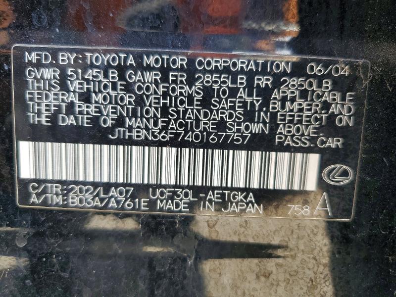 Продажа на аукционе авто 2004 Lexus Ls, vin: JTHBN36F740167757, номер лота: 63920116