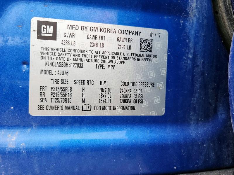 Aukcja sprzedaży 2017 Buick Encore, vin: KL4CJASB0HB127033, numer aukcji: 63702346