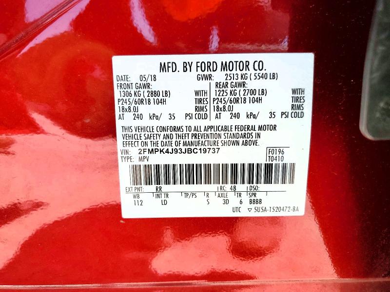 Aukcja sprzedaży 2018 Ford Edge, vin: 2FMPK4J93JBC19737, numer aukcji: 60998896