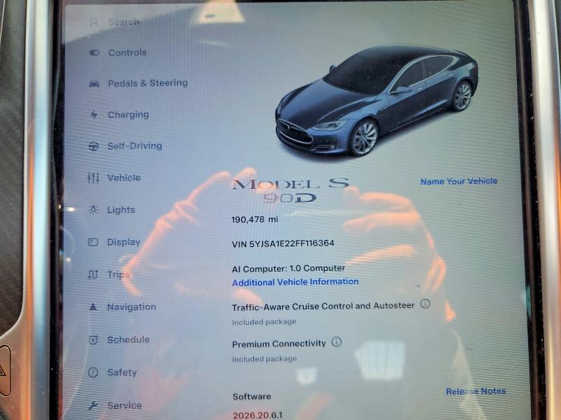 Продаж на аукціоні авто 2015 Tesla Model S, vin: 5YJSA1E22FF116364, номер лоту: 65868486