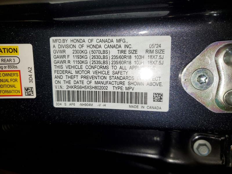 64836946 :رقم المزاد ، 2HKRS6H5XSH802002 vin ، 2025 Honda Cr-v مزاد بيع
