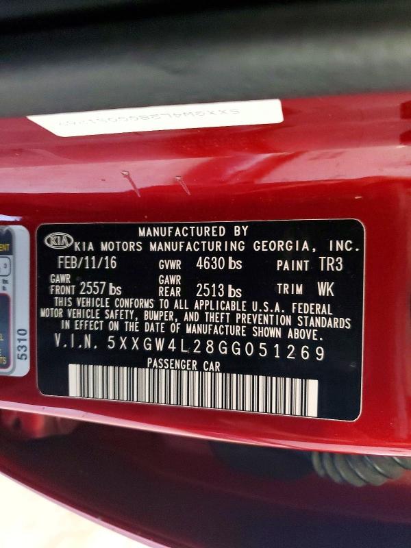 2016 Kia Optima მანქანა იყიდება აუქციონზე, vin: 5XXGW4L28GG051269, აუქციონის ნომერი: 66742456