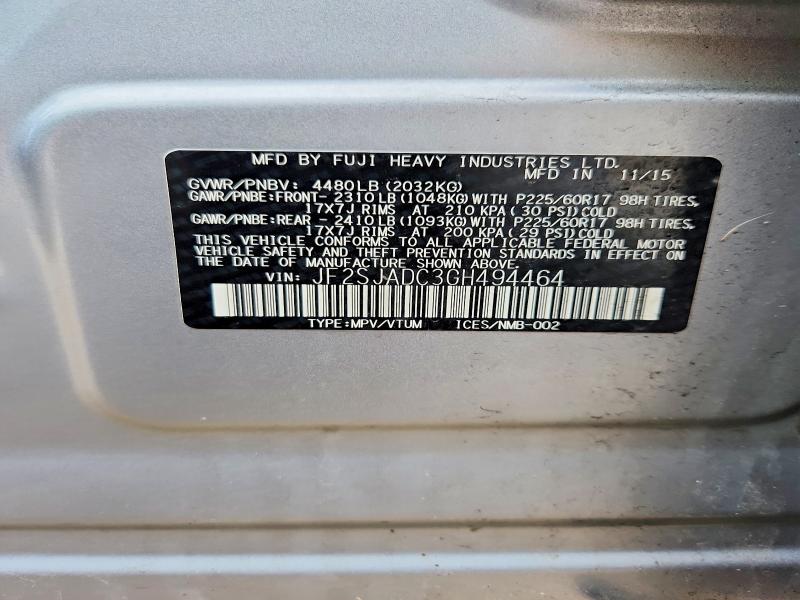 Продаж на аукціоні авто 2016 Subaru Forester, vin: JF2SJADC3GH494464, номер лоту: 63644776