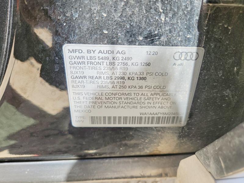 2021 Audi Q5 მანქანა იყიდება აუქციონზე, vin: WA1AAAFY5M2045928, აუქციონის ნომერი: 64753776