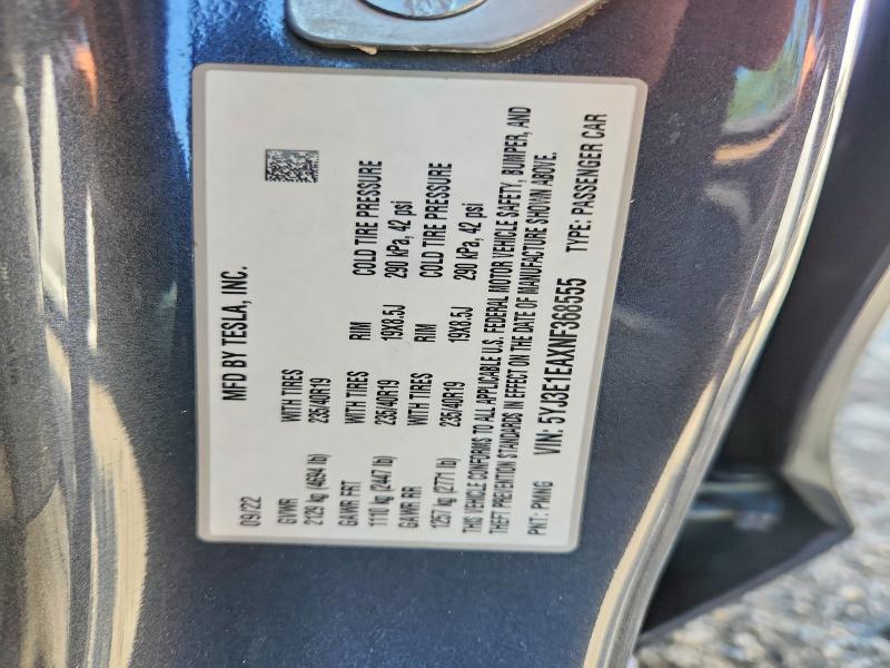 Продаж на аукціоні авто 2022 Tesla Model 3, vin: 5YJ3E1EAXNF368555, номер лоту: 65057776