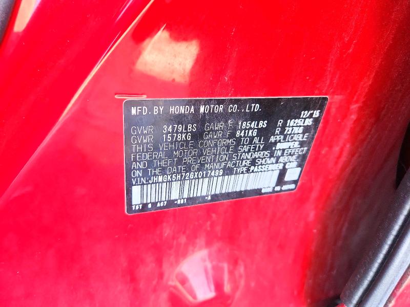 Aukcja sprzedaży 2016 Honda Fit, vin: JHMGK5H72GX017499, numer aukcji: 66165436