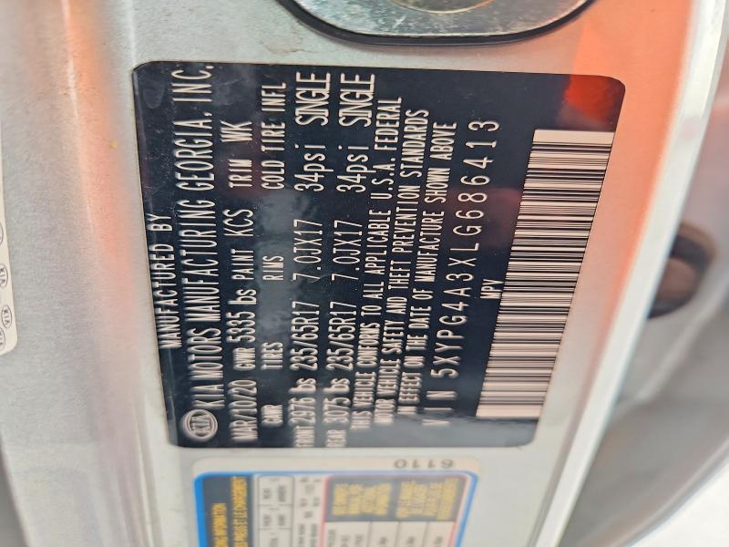 66308956 :رقم المزاد ، 5XYPG4A3XLG686413 vin ، 2020 Kia Sorento مزاد بيع