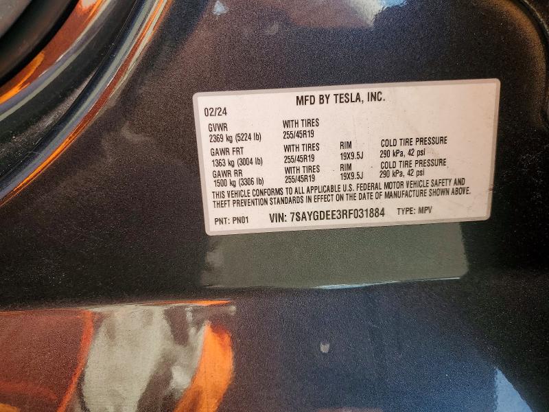 Продажа на аукционе авто 2024 Tesla Model Y, vin: 7SAYGDEE3RF031884, номер лота: 64664536