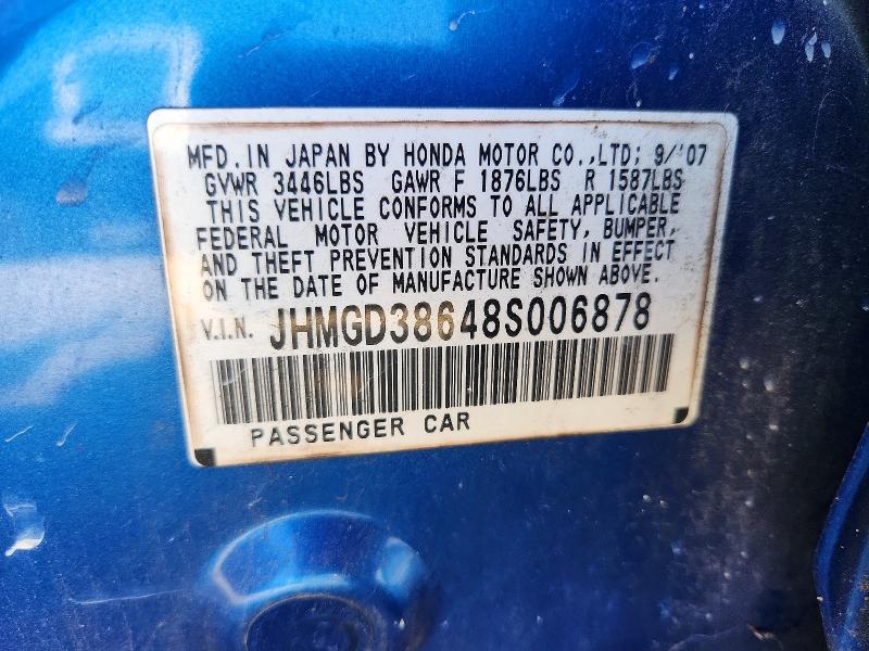 Aukcja sprzedaży 2008 Honda Fit, vin: JHMGD38648S006878, numer aukcji: 64840726