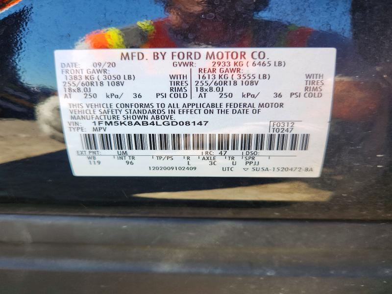 65620096 :رقم المزاد ، 1FM5K8AB4LGD08147 vin ، 2020 Ford Explorer مزاد بيع