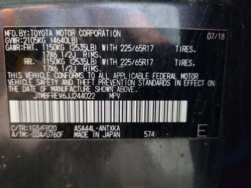 64187256 :رقم المزاد ، JTMBFREV6JJ244022 vin ، 2018 Toyota Rav4 مزاد بيع