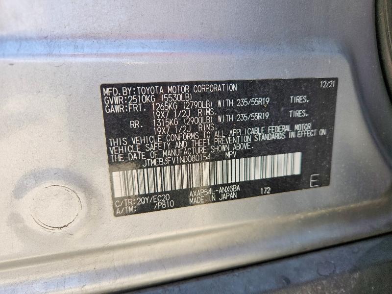 Aukcja sprzedaży 2022 Toyota Rav4 Prime, vin: JTMEB3FV1ND080154, numer aukcji: 63777606