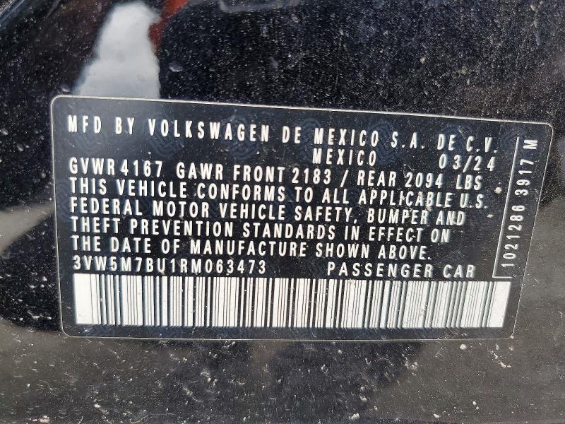 2024 Volkswagen Jetta მანქანა იყიდება აუქციონზე, vin: 3VW5M7BU1RM063473, აუქციონის ნომერი: 64028446