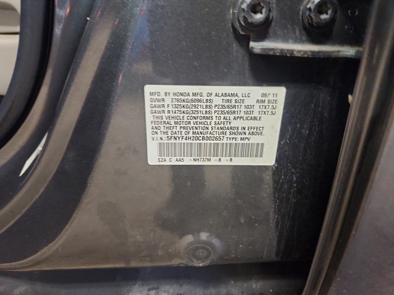 64255946 :رقم المزاد ، 5FNYF4H20CB002657 vin ، 2012 Honda Pilot مزاد بيع