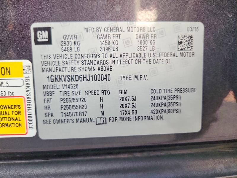 Auction sale of the 2017 Gmc Acadia Limited, vin: 1GKKVSKD6HJ100040, lot number: 67183316