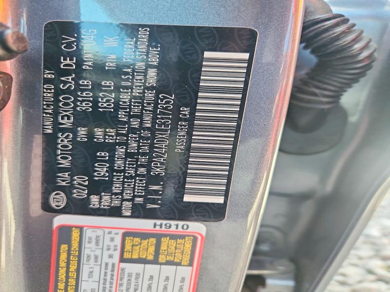 64255436 :رقم المزاد ، 3KPA24ADXLE317352 vin ، 2020 Kia Rio مزاد بيع