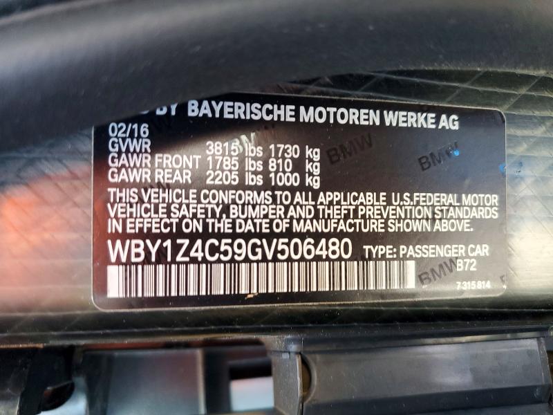 64594256 :رقم المزاد ، WBY1Z4C59GV506480 vin ، 2016 Bmw I3 مزاد بيع
