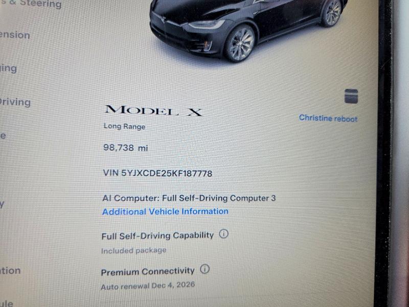 66314376 :رقم المزاد ، 5YJXCDE25KF187778 vin ، 2019 Tesla Model X مزاد بيع