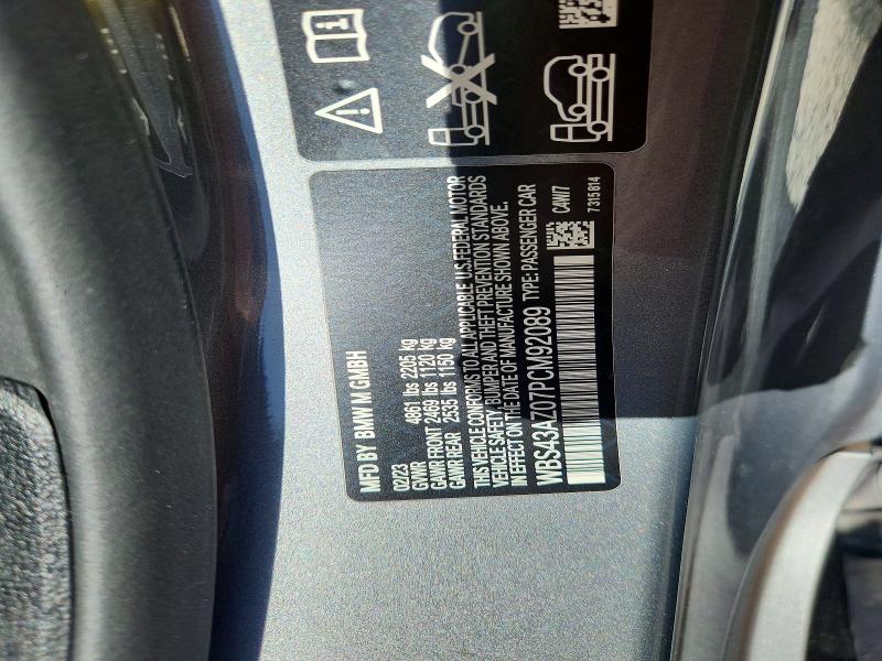 Aukcja sprzedaży 2023 Bmw M4, vin: WBS43AZ07PCM92089, numer aukcji: 64591936