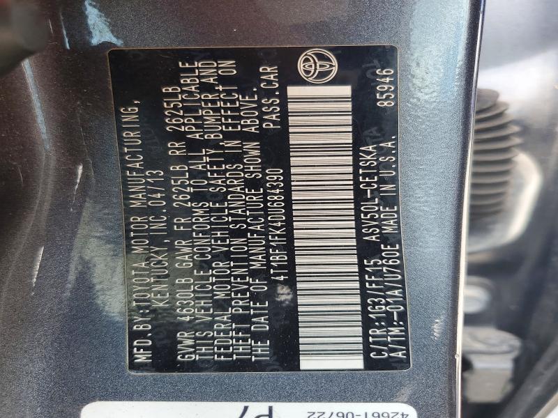 2013 Toyota Camry მანქანა იყიდება აუქციონზე, vin: 4T1BF1FK4DU684390, აუქციონის ნომერი: 63417586