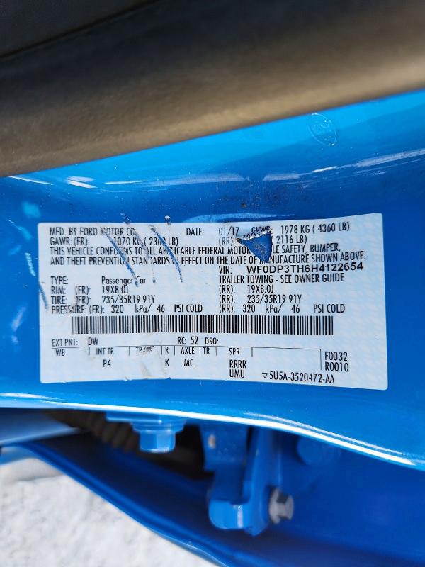 Продажа на аукционе авто 2017 Ford Focus, vin: WF0DP3TH6H4122654, номер лота: 66207316